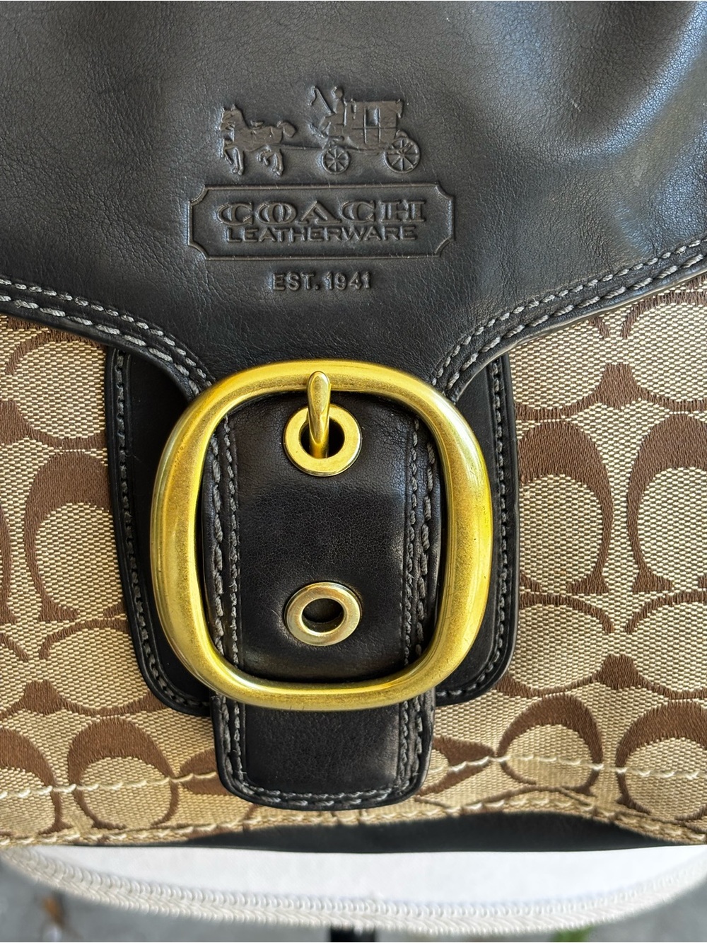 Coach Bleecker Legacy Signature Buckle Flap Hobo Bag Khaki Mahogany Style 11434 - Picture 12 of 16